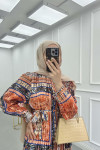 Sare Fashion Pleated Dress with Removable Belt Multicolor