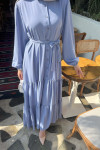 Sare Fashion Glittery Belted Buttoned Dress Baby Blue