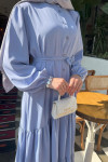 Sare Fashion Glittery Belted Buttoned Dress Baby Blue