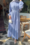 Sare Fashion Glittery Belted Buttoned Dress Baby Blue