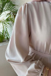 Sare Fashion Glittery Belted Buttoned Dress Beige