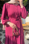 Sare Fashion Glitter Belted Buttoned Dress Burgundy