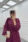 Sare Fashion Glittery Feather Detailed Belted Dress Burgundy