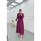 Sare Fashion Glittery Feather Detailed Belted Dress Burgundy