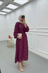 Sare Fashion Glittery Feather Detailed Belted Dress Burgundy