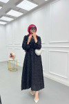 Sare Fashion Glittery Feather Detailed Belted Dress Black