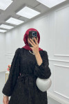 Sare Fashion Glittery Feather Detailed Belted Dress Black