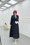 Sare Fashion Glittery Feather Detailed Belted Dress Black