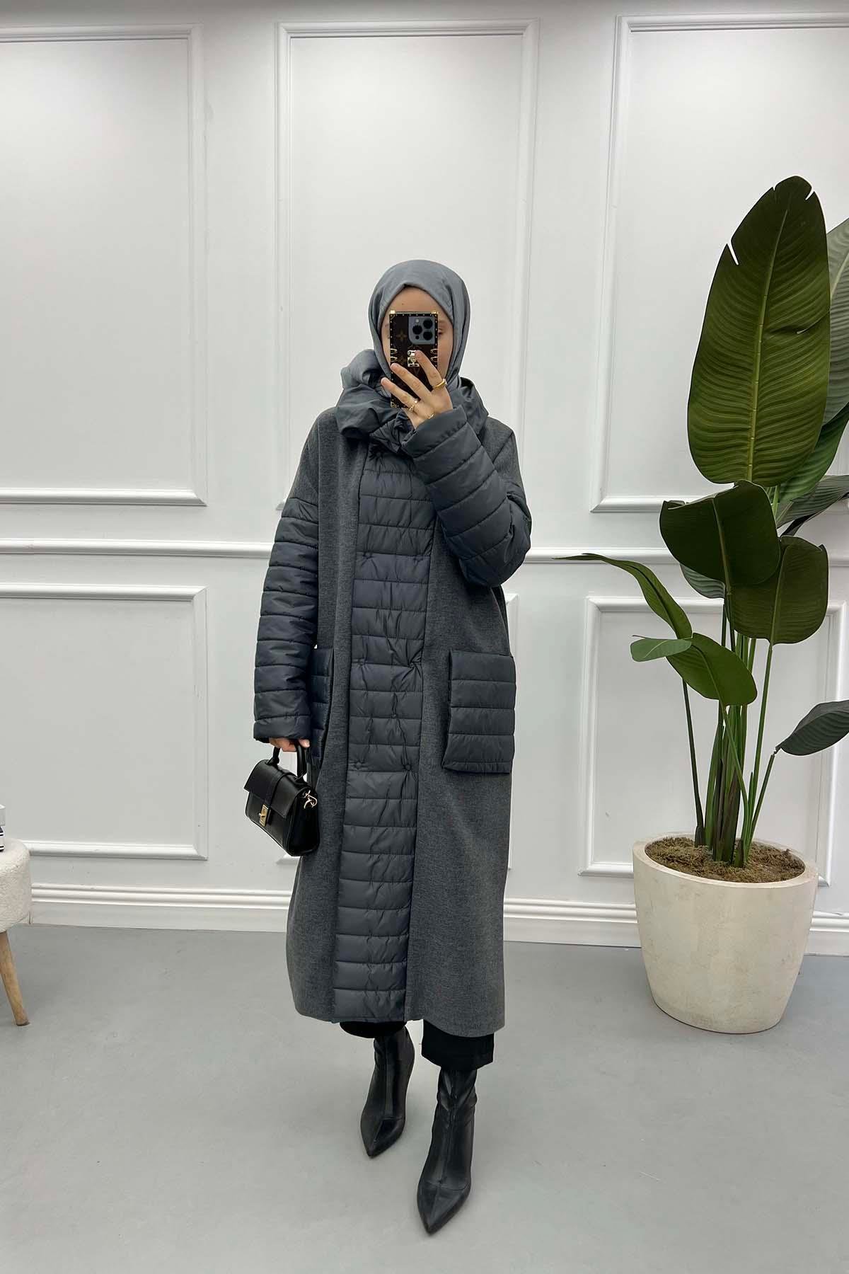 Puffy Detailed Cashmere Coat Anthracite