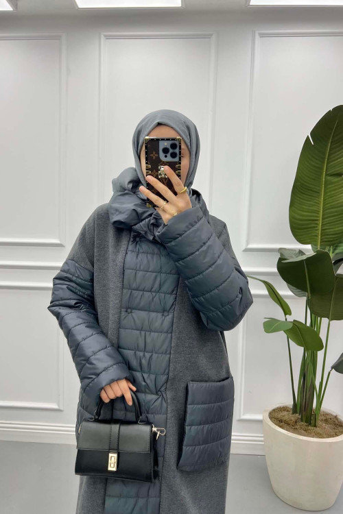 Puffy Detailed Cashmere Coat Anthracite