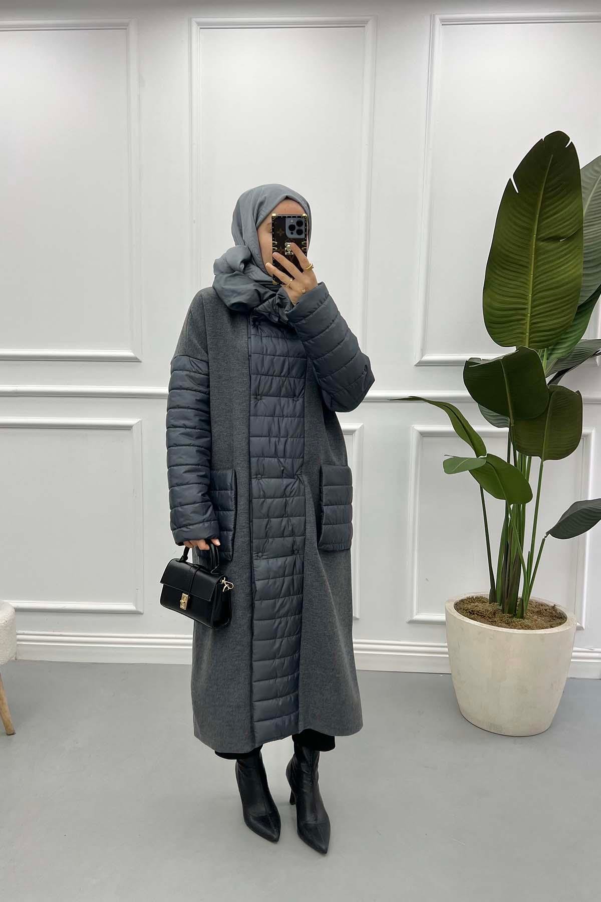 Puffy Detailed Cashmere Coat Anthracite