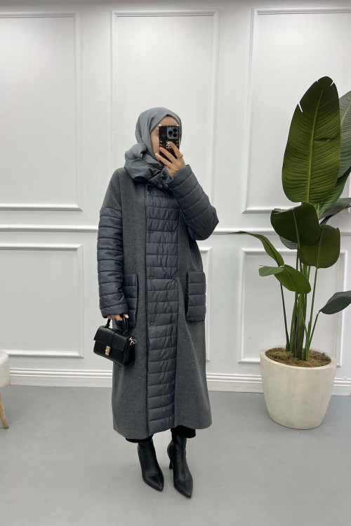 Puffy Detailed Cashmere Coat Anthracite