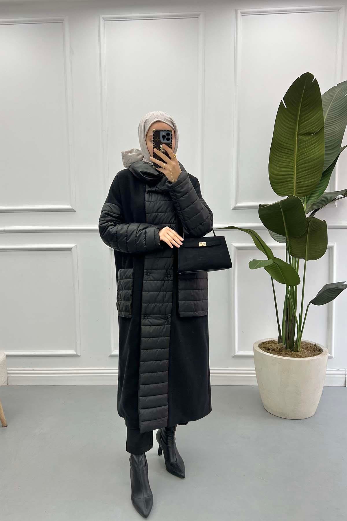 Puffy Detailed Cashmere Coat Black