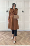 Sare Fashion Suede Trench Coat Tan