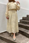 Sare Fashion Shiny Pattern Skirt Suit with Ornamental Pocket Beige