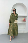 Sare Fashion Shiny Patterned Skirt Suit Khaki with Ornamental Pocket