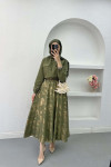 Sare Fashion Shiny Patterned Skirt Suit Khaki with Ornamental Pocket