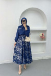 Sare Fashion Shiny Pattern Skirt Suit with Ornamental Pockets Saxe Blue