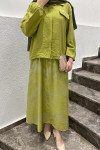 Sare Fashion Bright Pattern Skirt Suit with Ornamental Pockets Oil Green