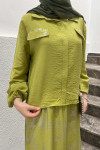 Sare Fashion Bright Pattern Skirt Suit with Ornamental Pockets Oil Green