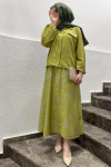 Sare Fashion Bright Pattern Skirt Suit with Ornamental Pockets Oil Green