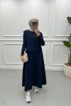 Sweater Cashmere Skirt Suit Navy Blue