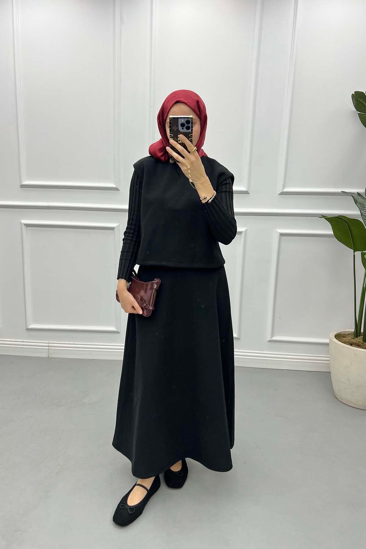 Sweater Cashmere Skirt Set Black