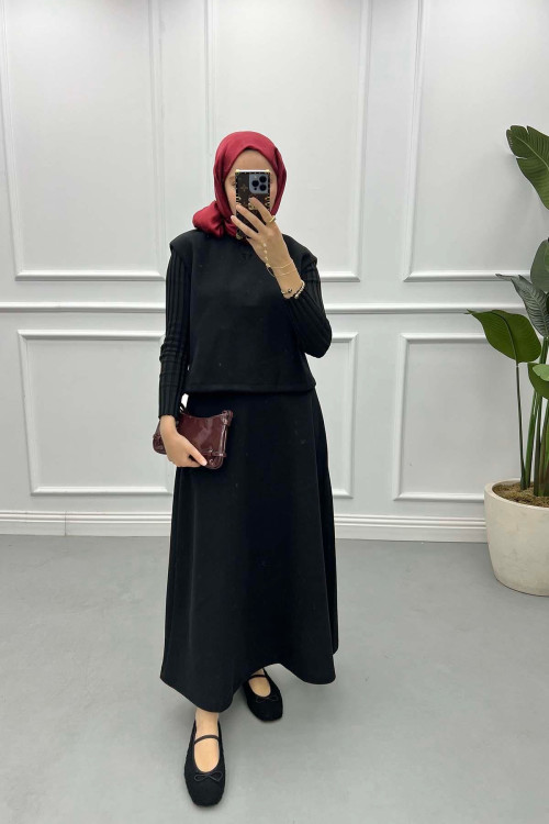 Sweater Cashmere Skirt Set Black