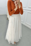 Sare Fashion Stone Detailed Lined Tulle Skirt White