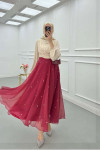 Sare Fashion Stone Detailed Lined Tulle Skirt Burgundy