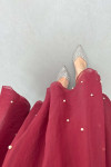 Sare Fashion Stone Detailed Lined Tulle Skirt Burgundy