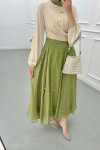 Sare Fashion Stone Detailed Lined Tulle Skirt Khaki