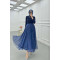 Sare Fashion Stone Detailed Lined Tulle Skirt Navy Blue