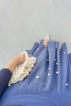 Sare Fashion Stone Detailed Lined Tulle Skirt Navy Blue