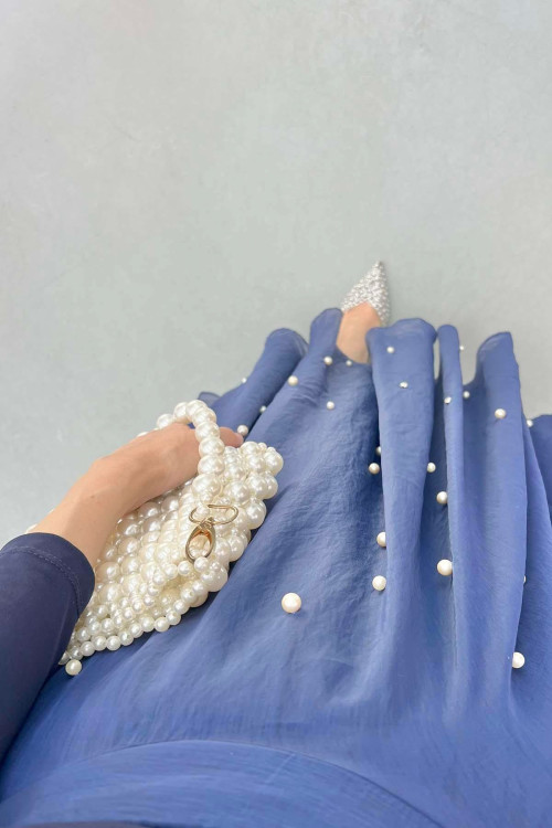 Sare Fashion Stone Detailed Lined Tulle Skirt Navy Blue