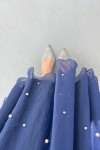 Sare Fashion Stone Detailed Lined Tulle Skirt Navy Blue
