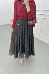 Sare Fashion Stone Detailed Lined Tulle Skirt Black