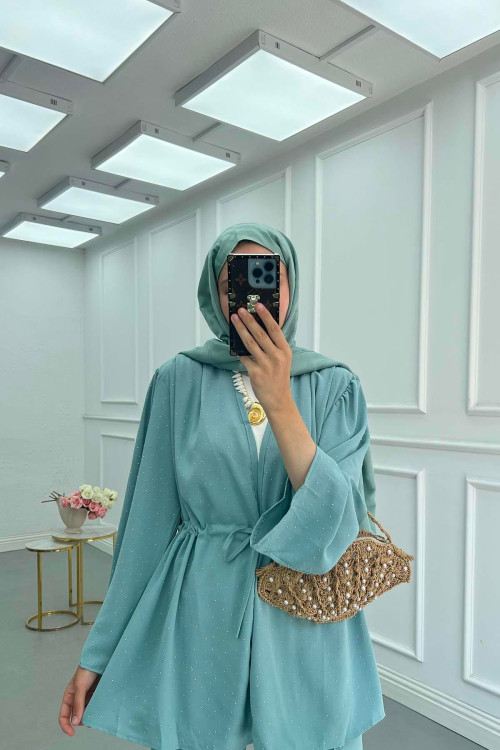 Sare Fashion Stone Detailed Tie Set Mint Green