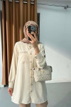 Sare Fashion Stone Detailed Striped Shirt Beige