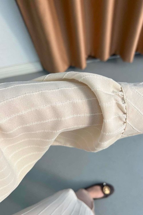Sare Fashion Stone Detailed Striped Shirt Beige