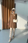 Sare Fashion Stone Detailed Striped Shirt Brown