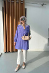 Sare Fashion Stone Detailed Striped Shirt Purple