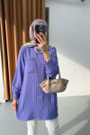Sare Fashion Stone Detailed Striped Shirt Purple