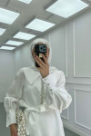 Sare Fashion Belted Dress with Stone Detail White