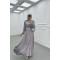 Sare Fashion Stone Detailed Belted Satin Dress Gray