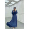 Sare Fashion Stone Detailed Belted Satin Dress Navy Blue