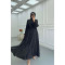 Sare Fashion Stone Detailed Belted Satin Dress Black