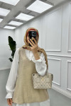 Sare Fashion Stone Detailed Three Piece Set Beige