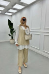 Sare Fashion Stone Detailed Three Piece Set Beige