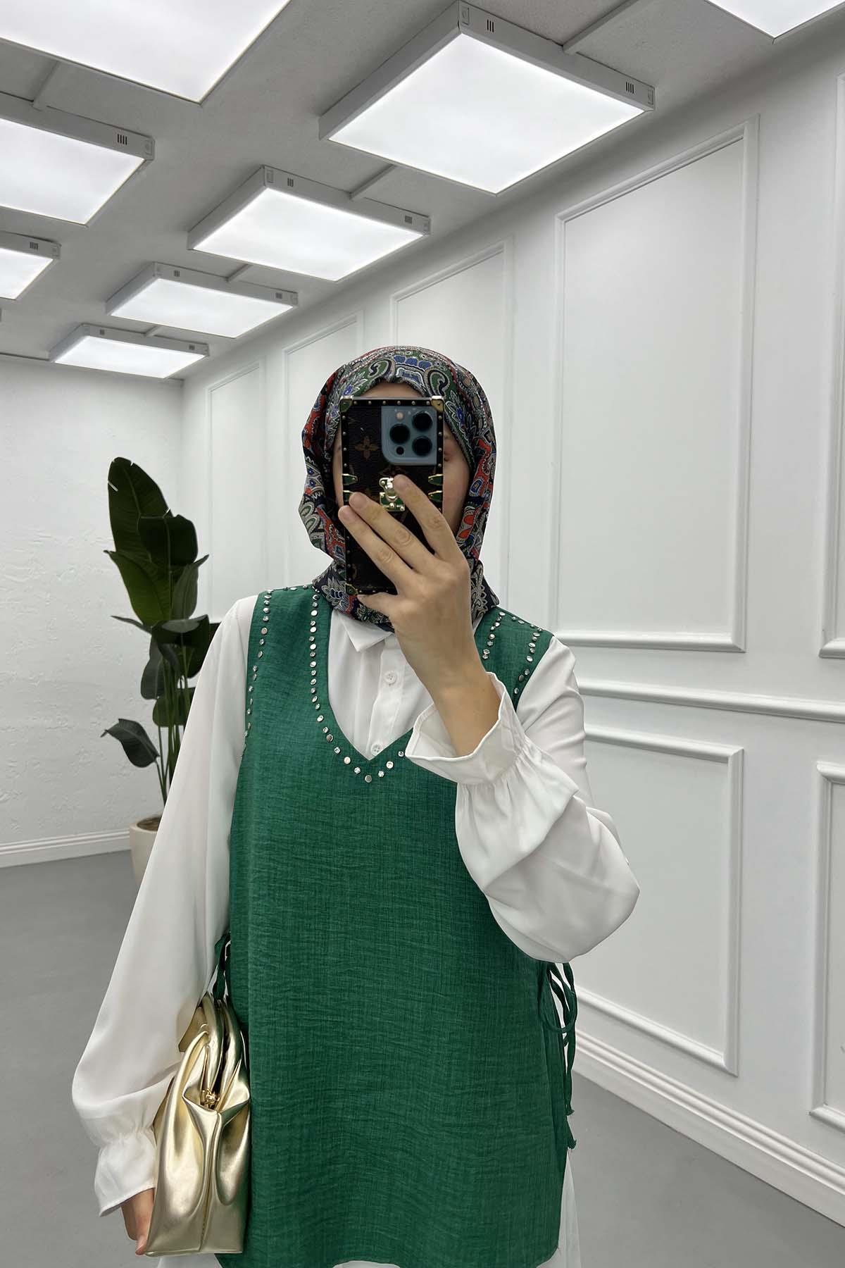 Sare Fashion Stone Detailed Three Piece Set Green